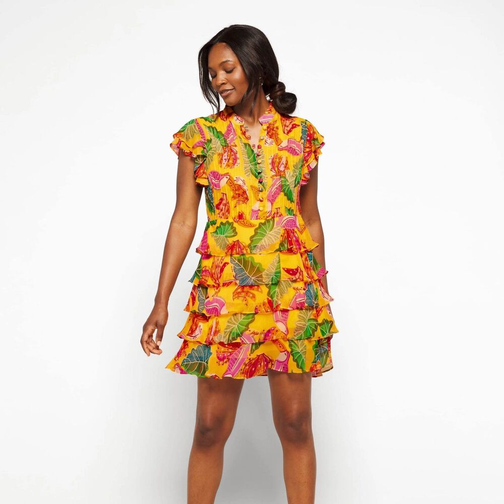 Farm Rio Yellow Beaks & Bananas Mini Dress XS Fits a S
